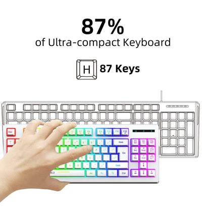 HXSJ L100 87 Keys RGB Backlit Film 2.4G Wireless Keyboard(White) - Wireless Keyboard by HXSJ | Online Shopping South Africa | PMC Jewellery | Buy Now Pay Later Mobicred