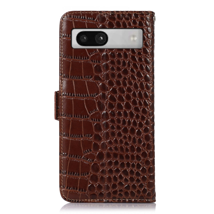 For Google Pixel 7a Crocodile Top Layer Cowhide Leather Phone Case(Brown) - Google Cases by PMC TechLife | Online Shopping South Africa | PMC TechLife | Buy Now Pay Later Mobicred