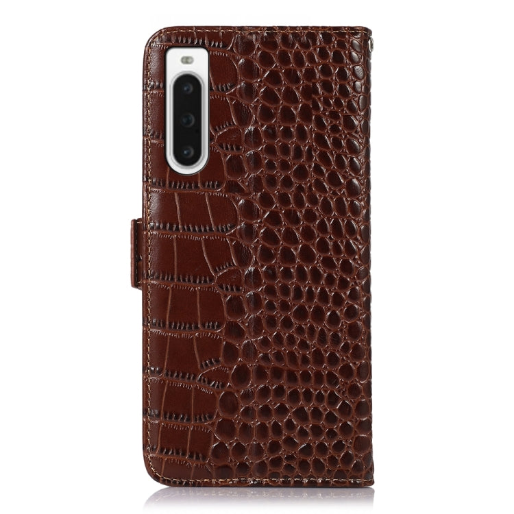 For Sony Xperia 10 V Crocodile Top Layer Cowhide Leather Phone Case(Brown) - Sony Cases by PMC TechLife | Online Shopping South Africa | PMC TechLife | Buy Now Pay Later Mobicred