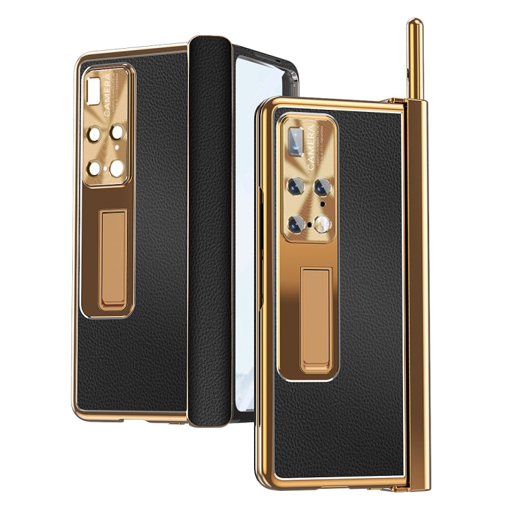 For Huawei Mate X2 Litchi Pattern Magnetic Shell Film Integrated Shockproof Phone Case(Black Gold) - Huawei Cases by PMC TechLife | Online Shopping South Africa | PMC TechLife | Buy Now Pay Later Mobicred