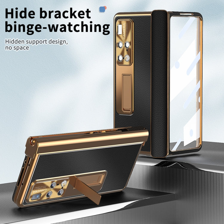 For Huawei Mate X2 Litchi Pattern Magnetic Shell Film Integrated Shockproof Phone Case(Black Gold) - Huawei Cases by PMC TechLife | Online Shopping South Africa | PMC TechLife | Buy Now Pay Later Mobicred