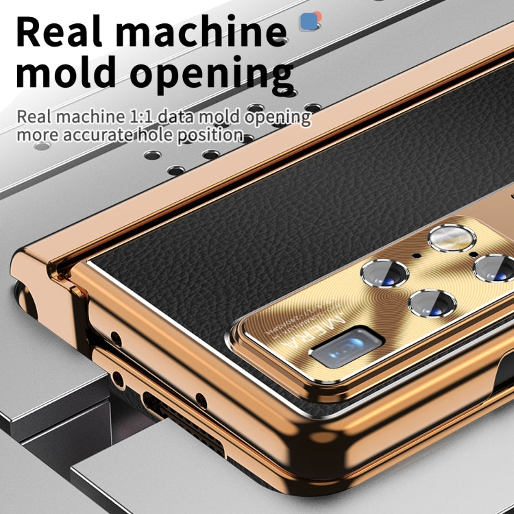 For Huawei Mate X2 Litchi Pattern Magnetic Shell Film Integrated Shockproof Phone Case(Black Gold) - Huawei Cases by PMC TechLife | Online Shopping South Africa | PMC TechLife | Buy Now Pay Later Mobicred