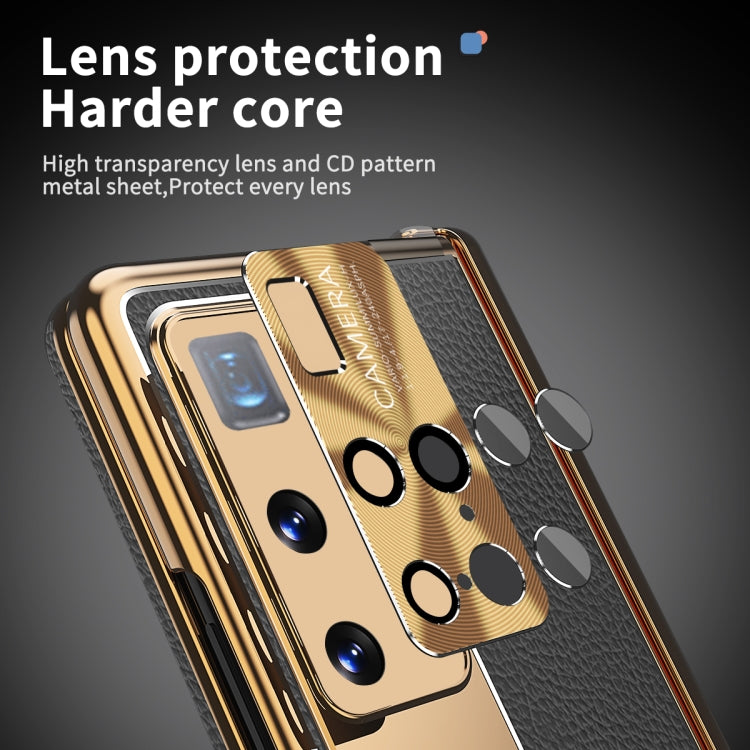 For Huawei Mate X2 Litchi Pattern Magnetic Shell Film Integrated Shockproof Phone Case(Black Gold) - Huawei Cases by PMC TechLife | Online Shopping South Africa | PMC TechLife | Buy Now Pay Later Mobicred