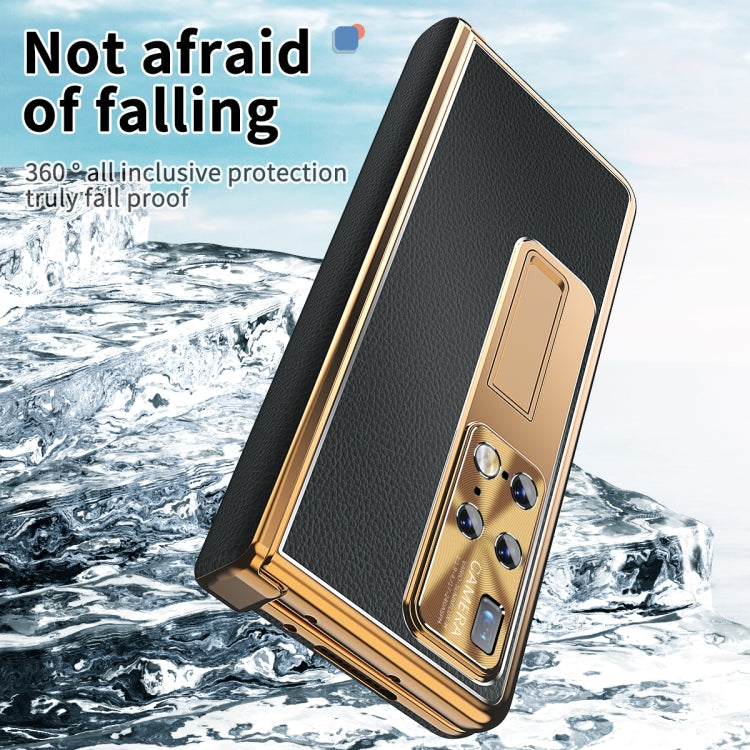 For Huawei Mate X2 Litchi Pattern Magnetic Shell Film Integrated Shockproof Phone Case(Black Gold) - Huawei Cases by PMC TechLife | Online Shopping South Africa | PMC TechLife | Buy Now Pay Later Mobicred