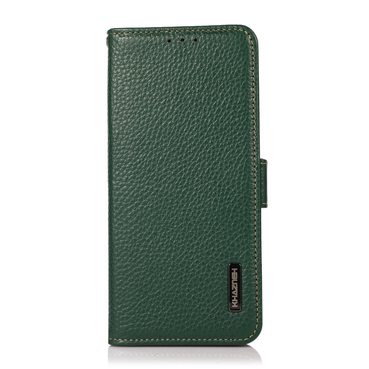 For Google Pixel 7A KHAZNEH Side-Magnetic Litchi Genuine Leather RFID Phone Case(Green) - Google Cases by PMC TechLife | Online Shopping South Africa | PMC TechLife | Buy Now Pay Later Mobicred