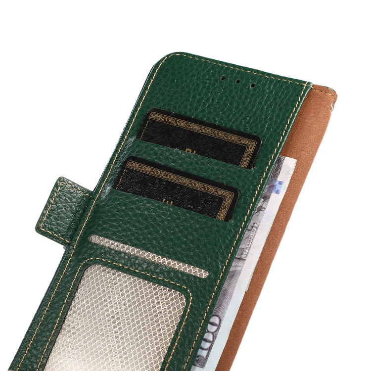 For Google Pixel 7A KHAZNEH Side-Magnetic Litchi Genuine Leather RFID Phone Case(Green) - Google Cases by PMC TechLife | Online Shopping South Africa | PMC TechLife | Buy Now Pay Later Mobicred