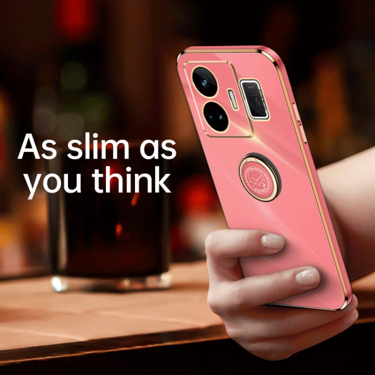 For Realme GT Neo 5 XINLI Straight Edge 6D Electroplate TPU Phone Case with Ring Holder(Black) - Realme Cases by XINLI | Online Shopping South Africa | PMC TechLife | Buy Now Pay Later Mobicred