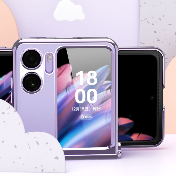 For OPPO Find N2 Flip Electroplating Frame Transparent Phone Case with Ring(Champagne Gold) - Find N2 Flip Cases by PMC TechLife | Online Shopping South Africa | PMC TechLife