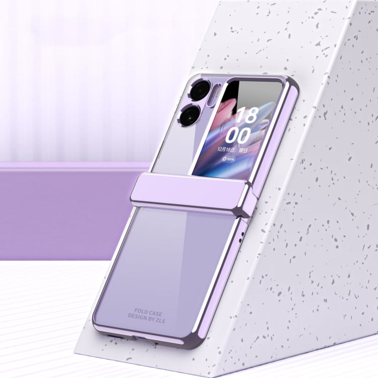 For OPPO Find N2 Flip Electroplating Frame Transparent Phone Case with Ring(Champagne Gold) - Find N2 Flip Cases by PMC TechLife | Online Shopping South Africa | PMC TechLife
