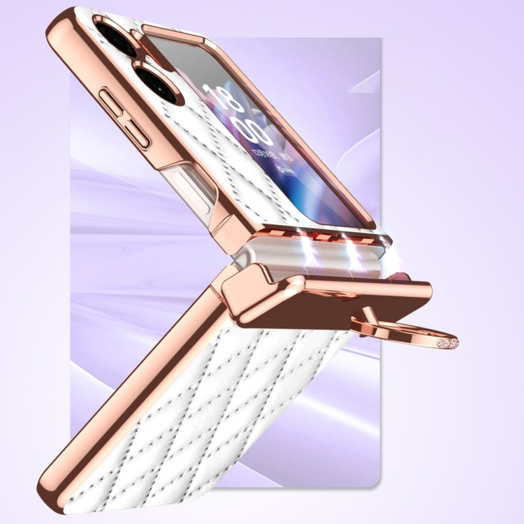 For OPPO Find N2 Flip Rhombus Pattern Electroplated Plain Leather Magnetic Phone Case with Ring(Purple) - Find N2 Flip Cases by PMC TechLife | Online Shopping South Africa | PMC TechLife
