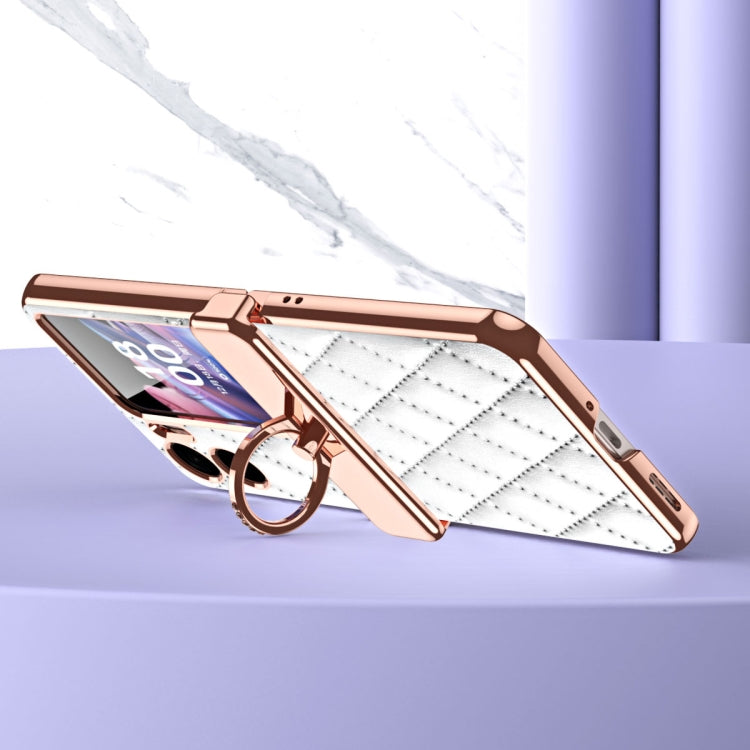 For OPPO Find N2 Flip Rhombus Pattern Electroplated Plain Leather Magnetic Phone Case with Ring(Purple) - Find N2 Flip Cases by PMC TechLife | Online Shopping South Africa | PMC TechLife