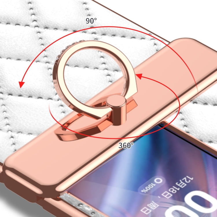 For OPPO Find N2 Flip Rhombus Pattern Electroplated Plain Leather Magnetic Phone Case with Ring(Purple) - Find N2 Flip Cases by PMC TechLife | Online Shopping South Africa | PMC TechLife