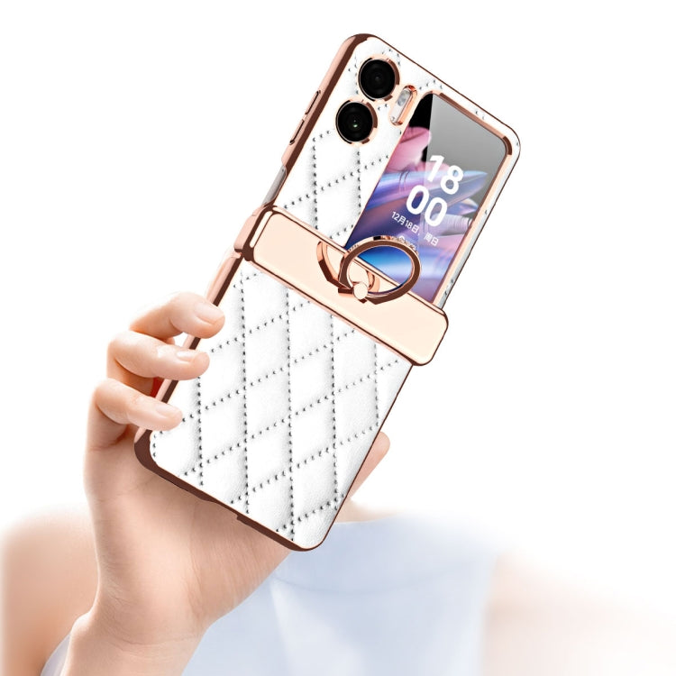 For OPPO Find N2 Flip Rhombus Pattern Electroplated Plain Leather Magnetic Phone Case with Ring(Purple) - Find N2 Flip Cases by PMC TechLife | Online Shopping South Africa | PMC TechLife