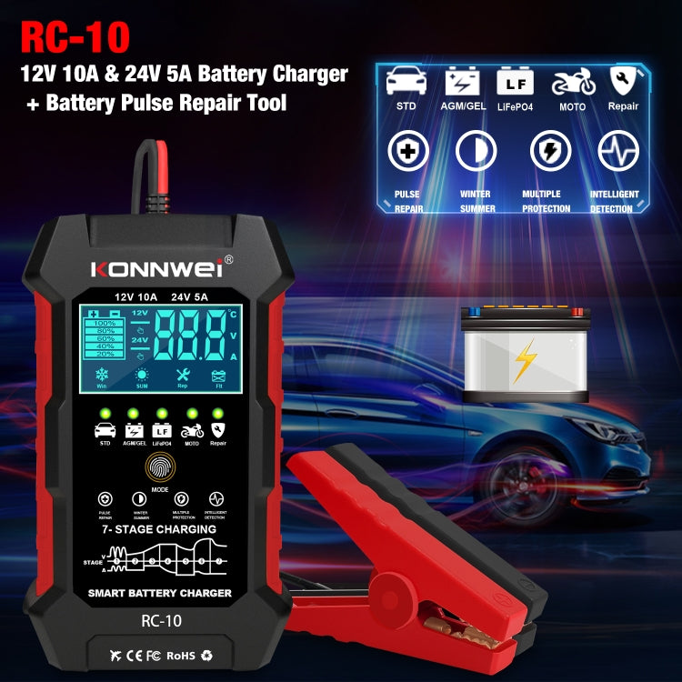 KONNWEI RC-10 2 inch Car Battery Charger Battery Pulse Repair Tool, Plug Type:US Plug - free shipping - PMC TechLife - Order now!