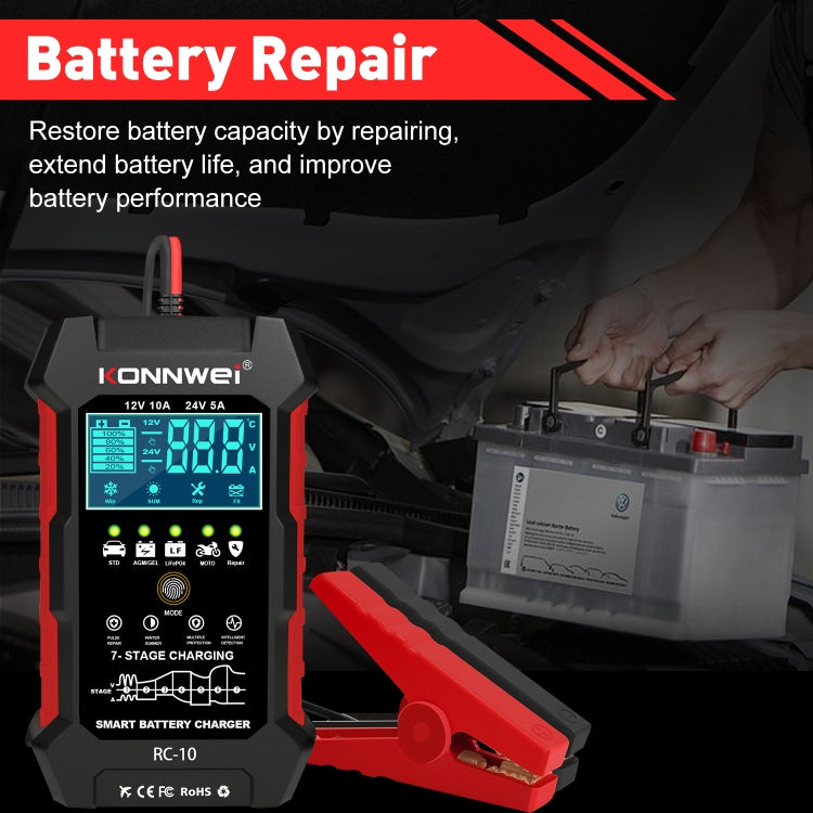 KONNWEI RC-10 2 inch Car Battery Charger Battery Pulse Repair Tool, Plug Type:US Plug - free shipping - PMC TechLife - Order now!
