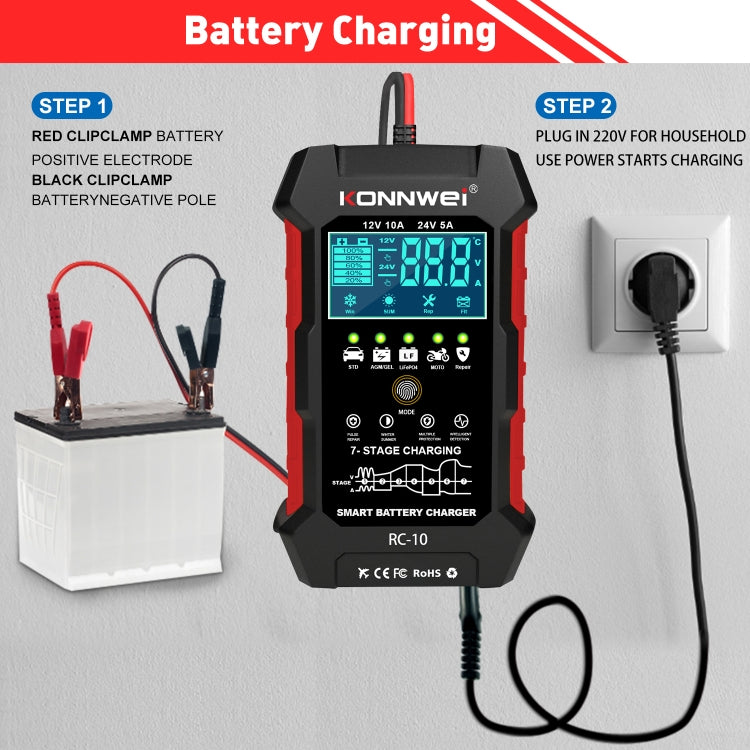KONNWEI RC-10 2 inch Car Battery Charger Battery Pulse Repair Tool, Plug Type:US Plug - free shipping - PMC TechLife - Order now!