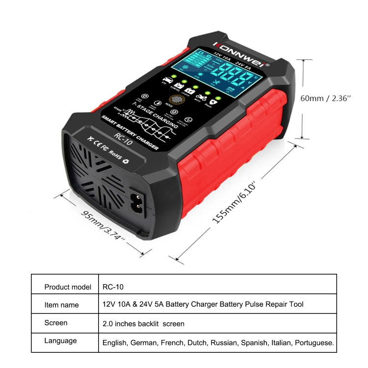 KONNWEI RC-10 2 inch Car Battery Charger Battery Pulse Repair Tool, Plug Type:US Plug - free shipping - PMC TechLife - Order now!