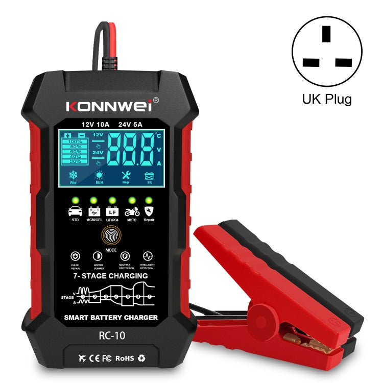 KONNWEI RC-10 2 inch Car Battery Charger Battery Pulse Repair Tool, Plug Type:UK Plug - Battery Charger by KONNWEI | Online Shopping South Africa | PMC TechLife | Buy Now Pay Later Mobicred