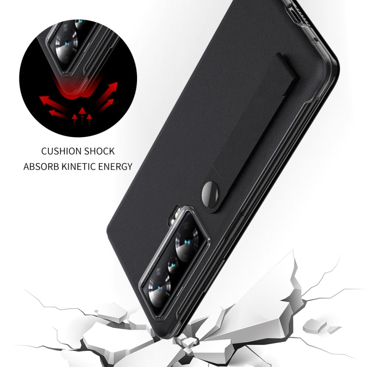 For Honor Magic Vs Side Window View Smart Litchi Pattern Leather Phone Case with Hand Strap(Orange) - Honor Cases by PMC TechLife | Online Shopping South Africa | PMC TechLife | Buy Now Pay Later Mobicred