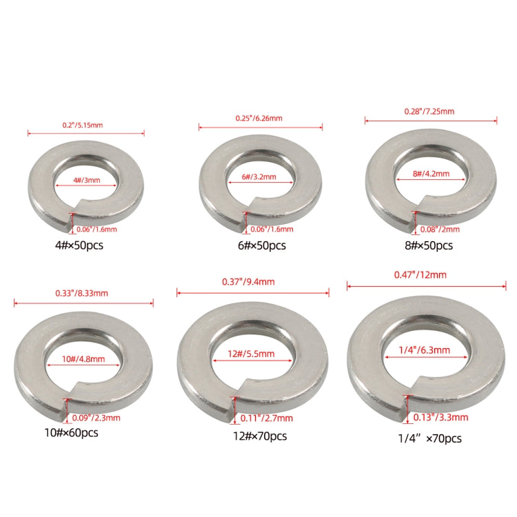 A7652 350 in 1 6 Sizes 304 Stainless Steel Split Lock Spring Washer Kit - Booster Cable & Clip by PMC TechLife | Online Shopping South Africa | PMC TechLife | Buy Now Pay Later Mobicred