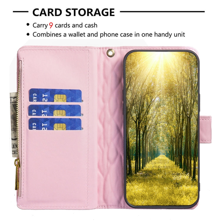 For Samsung Galaxy M14 5G Diamond Lattice Zipper Wallet Leather Flip Phone Case(Pink) - Galaxy Phone Cases by PMC Jewellery | Online Shopping South Africa | PMC Jewellery | Buy Now Pay Later Mobicred