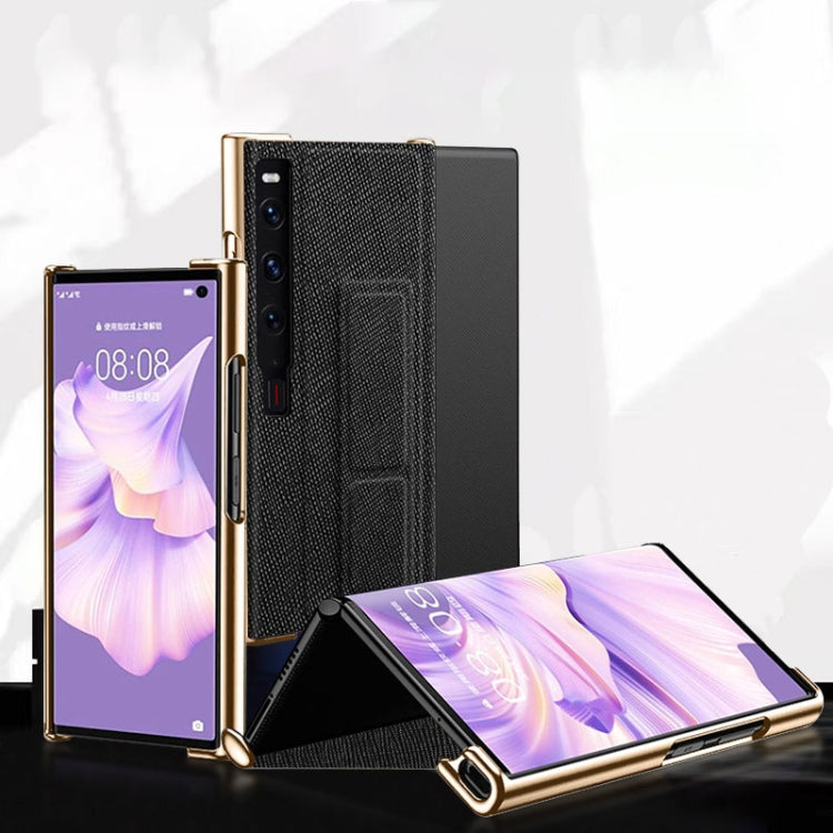 For Huawei Mate Xs 2 Electroplated Cross Pattern Leather All-inclusive Phone Case with Stand(Black) - Huawei Cases by PMC TechLife | Online Shopping South Africa | PMC TechLife | Buy Now Pay Later Mobicred