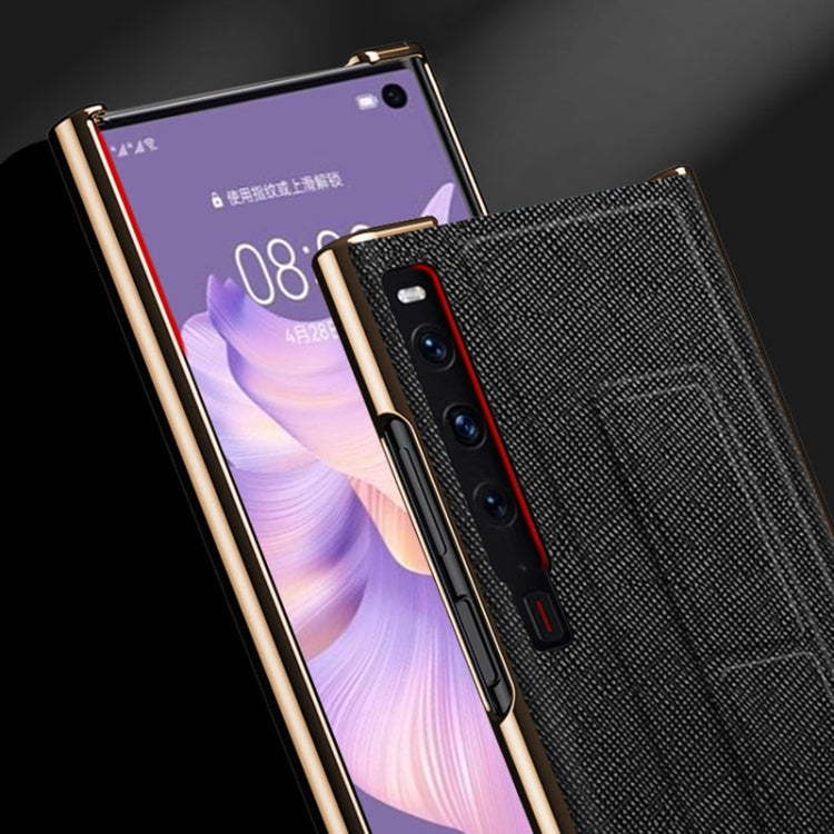 For Huawei Mate Xs 2 Electroplated Cross Pattern Leather All-inclusive Phone Case with Stand(Sapphire Blue Black) - Huawei Cases by PMC TechLife | Online Shopping South Africa | PMC TechLife | Buy Now Pay Later Mobicred