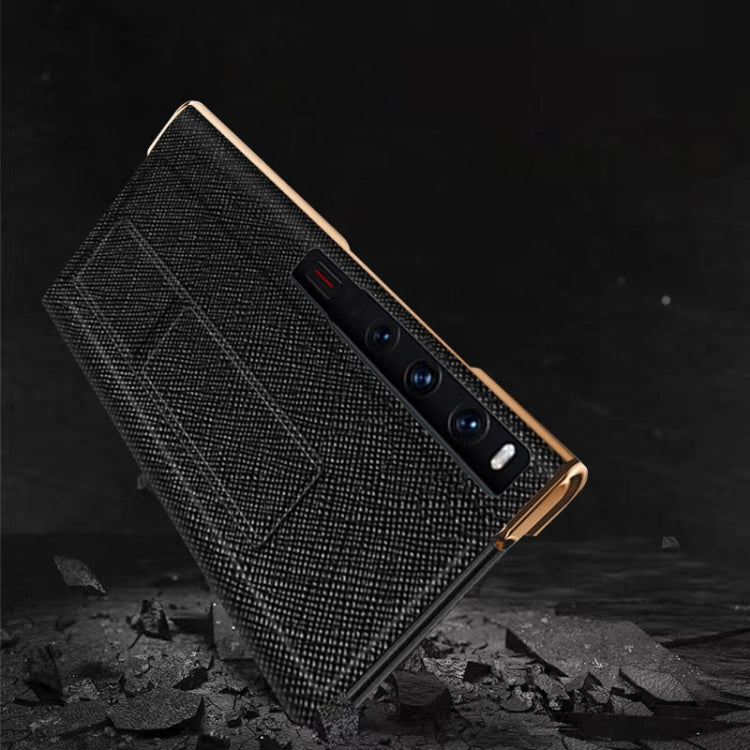For Huawei Mate Xs 2 Electroplated Cross Pattern Leather All-inclusive Phone Case with Stand(Black Gold) - Huawei Cases by PMC TechLife | Online Shopping South Africa | PMC TechLife | Buy Now Pay Later Mobicred