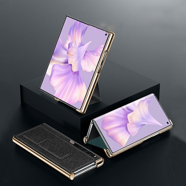 For Huawei Mate Xs 2 Electroplated Cross Pattern Leather All-inclusive Phone Case with Stand(Black Gold) - Huawei Cases by PMC TechLife | Online Shopping South Africa | PMC TechLife | Buy Now Pay Later Mobicred