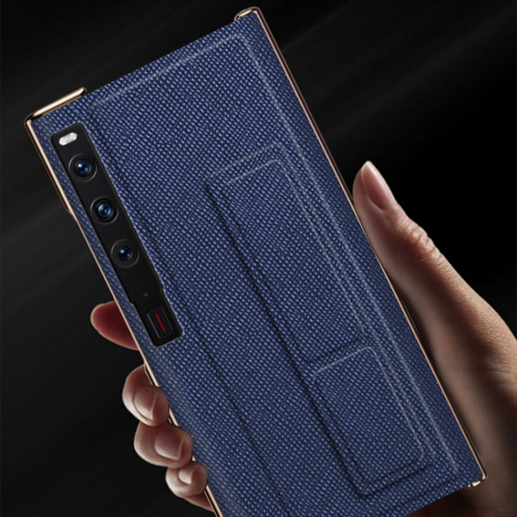 For Huawei Mate Xs 2 Electroplated Cross Pattern Leather All-inclusive Phone Case with Stand(Sapphire Blue Black) - Huawei Cases by PMC TechLife | Online Shopping South Africa | PMC TechLife | Buy Now Pay Later Mobicred