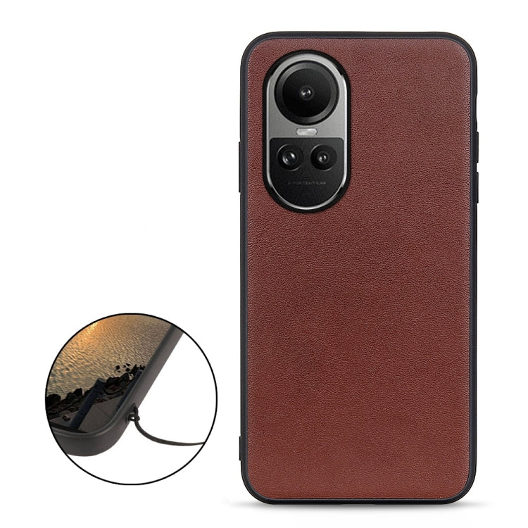 For OPPO Reno10 Global / 10 Pro Global Lambskin Texture Genuine Leather Phone Case(Brown) - OPPO Cases by PMC TechLife | Online Shopping South Africa | PMC TechLife | Buy Now Pay Later Mobicred