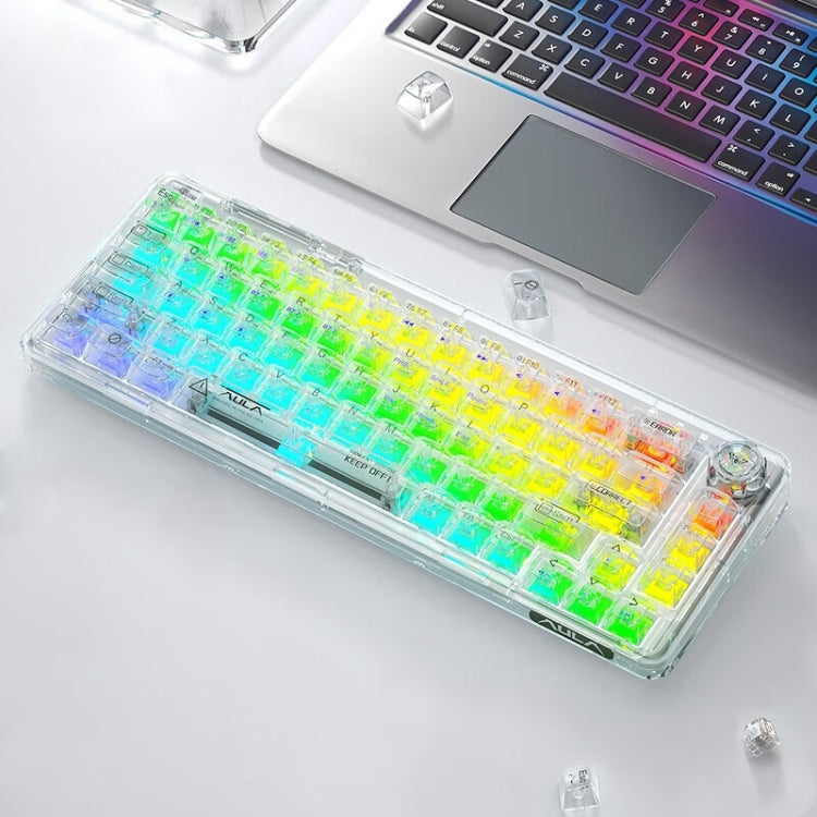 AULA F68 Transparent Customized Wired/Wireless/Bluetooth Three Model RGB Pluggable Mechanical Keyboard(White Transparent) - Wired Keyboard by AULA | Online Shopping South Africa | PMC Jewellery | Buy Now Pay Later Mobicred