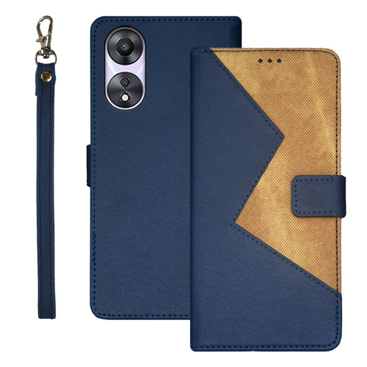 For OPPO A78 5G Global/A58x/A58 5G idewei Two-color Splicing Leather Phone Case(Blue) - OPPO Cases by idewei | Online Shopping South Africa | PMC Jewellery | Buy Now Pay Later Mobicred