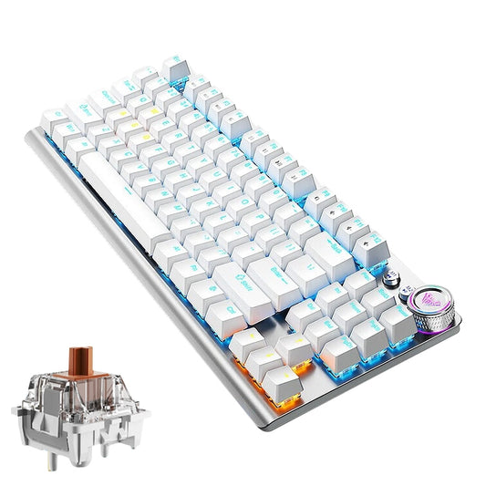 AULA F3001 Backlit 87 Keys Wired/Wireless/Bluetooth Three Model Mechanical Gaming Keyboard(Silver White Tea Shaft) - Wireless Keyboard by AULA | Online Shopping South Africa | PMC Jewellery | Buy Now Pay Later Mobicred