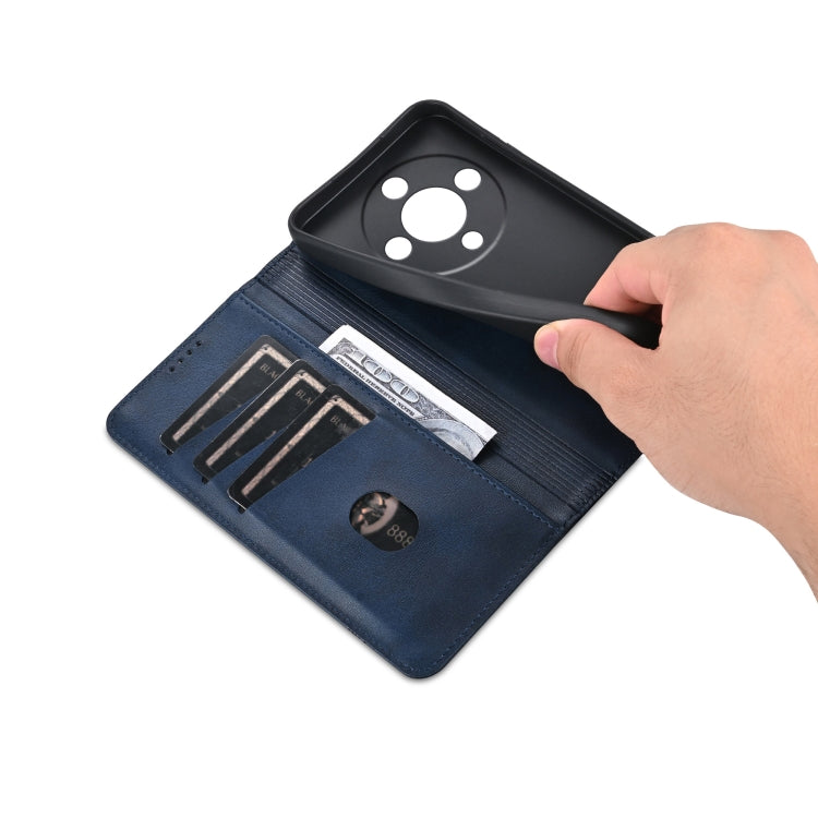 For Honor Magic6 Lite 5G/X9b AZNS Magnetic Calf Texture Flip Leather Phone Case(Dark Blue) - free shipping - PMC Jewellery - Order now!