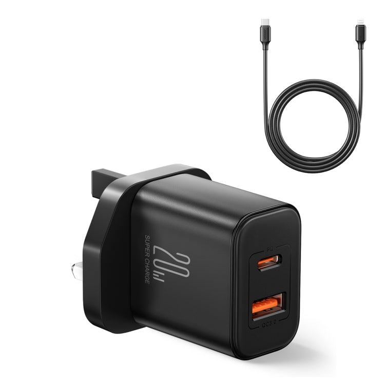 J0YROOM TCF05 20W USB+USB-C/Type-C Dual Interface Fast Charger Set, Specification:UK Plug(Black) - USB Charger by JOYROOM | Online Shopping South Africa | PMC Jewellery | Buy Now Pay Later Mobicred