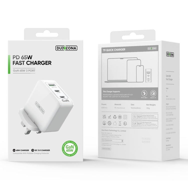DUZZONA T9 65W Dual USB-C / Type-C+USB GaN Fast Charger, Specification:UK Plug - free shipping - PMC Jewellery - Order now!