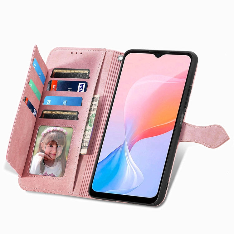 For Blackview A85 Embossed Flower Zipper Leather Phone Case(Pink) - More Brand by PMC TechLife | Online Shopping South Africa | PMC TechLife