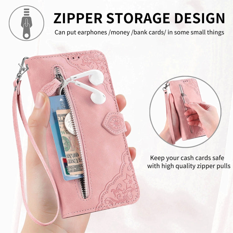 For Blackview A85 Embossed Flower Zipper Leather Phone Case(Brown) - free shipping - PMC TechLife - Order now!
