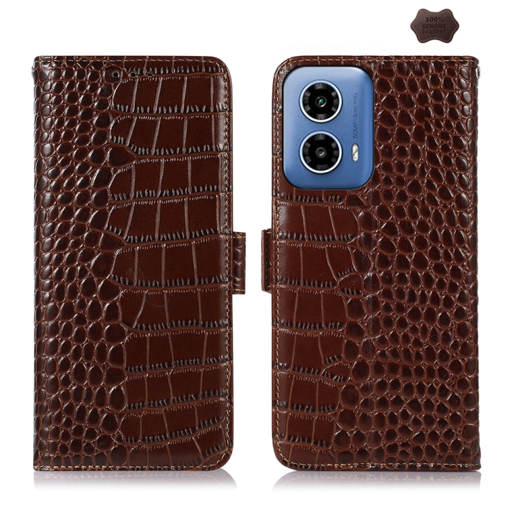 For Motorola Moto G34 Crocodile Top Layer Cowhide Leather Phone Case(Brown) - Motorola Cases by PMC TechLife | Online Shopping South Africa | PMC TechLife | Buy Now Pay Later Mobicred