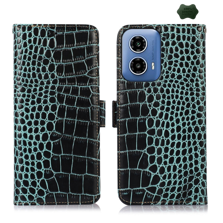 For Motorola Moto G34 Crocodile Top Layer Cowhide Leather Phone Case(Green) - Motorola Cases by PMC TechLife | Online Shopping South Africa | PMC TechLife | Buy Now Pay Later Mobicred