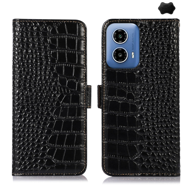 For Motorola Moto G34 Crocodile Top Layer Cowhide Leather Phone Case(Black) - free shipping - PMC TechLife - Order now!
