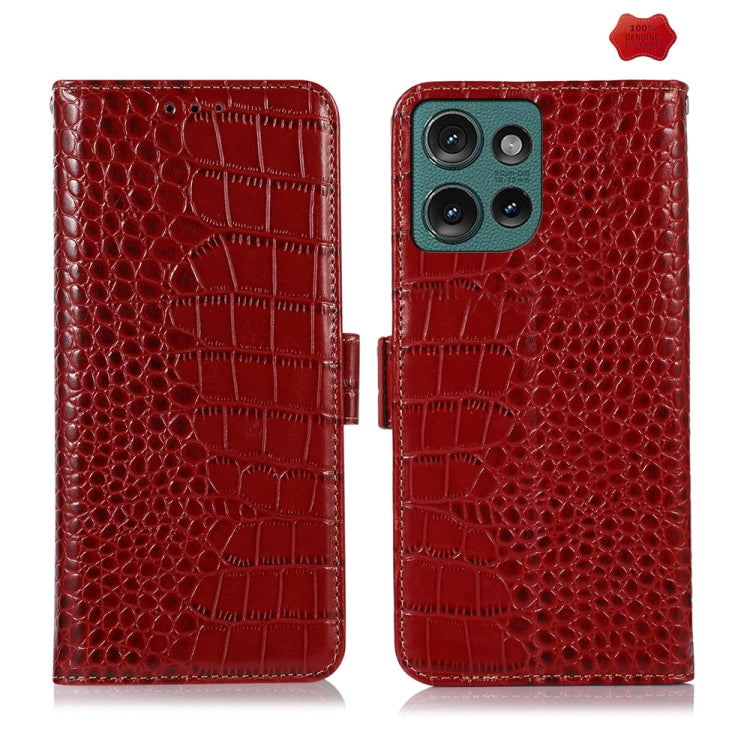 For Motorola Edge 50 Global Crocodile Top Layer Cowhide Leather Phone Case(Red) - Motorola Cases by PMC TechLife | Online Shopping South Africa | PMC TechLife | Buy Now Pay Later Mobicred
