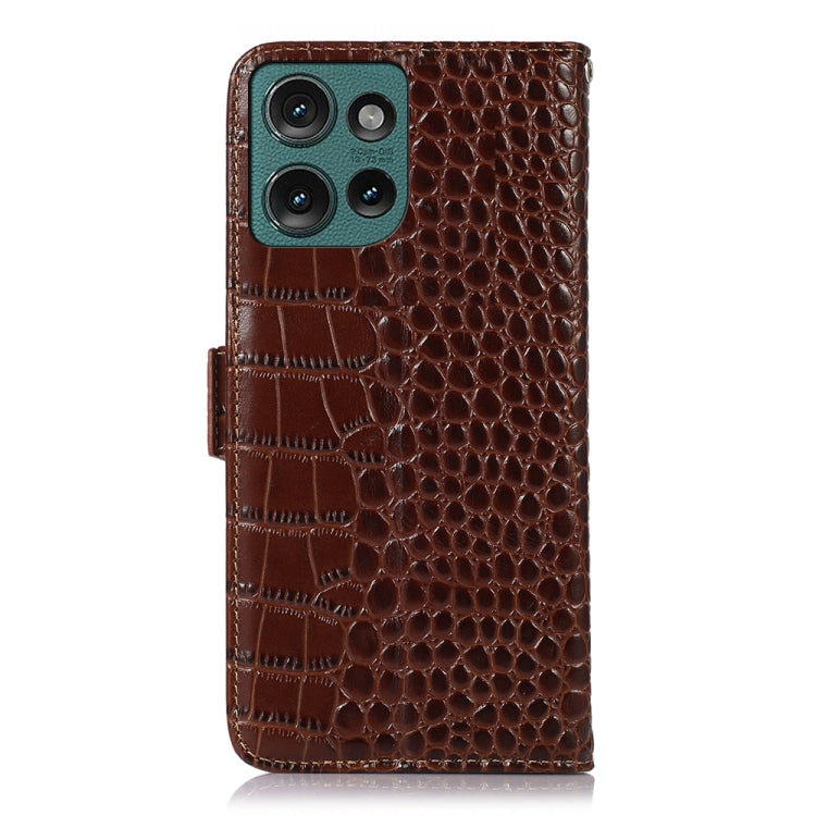 For Motorola Edge 50 Neo Crocodile Top Layer Cowhide Leather Phone Case(Brown) - Motorola Cases by PMC TechLife | Online Shopping South Africa | PMC TechLife | Buy Now Pay Later Mobicred