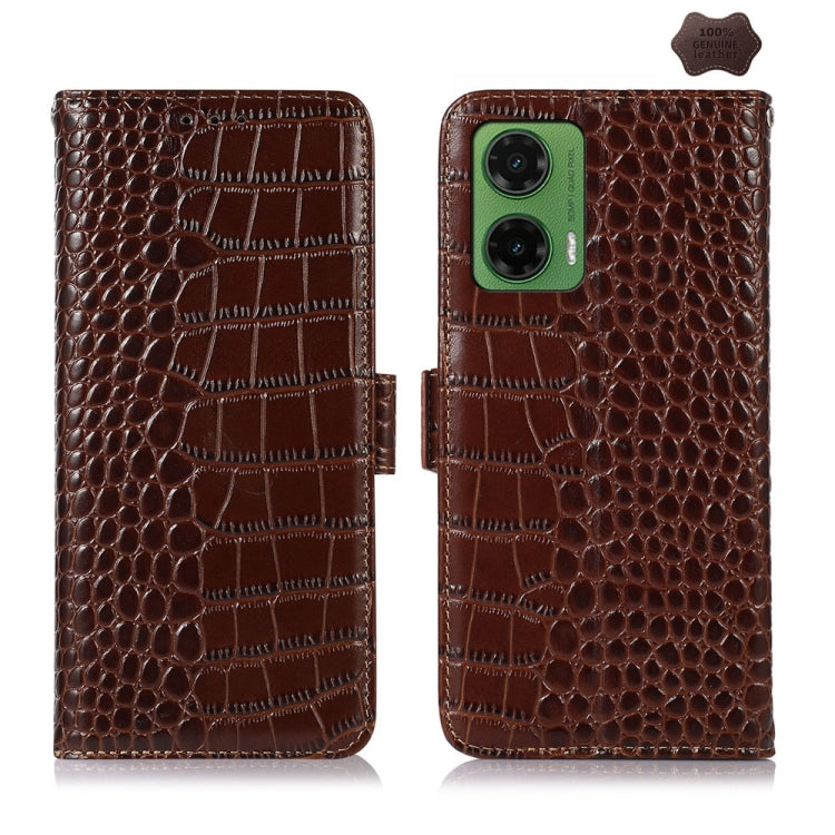 For Motorola Moto G35 Crocodile Top Layer Cowhide Leather Phone Case(Brown) - Motorola Cases by PMC TechLife | Online Shopping South Africa | PMC TechLife | Buy Now Pay Later Mobicred