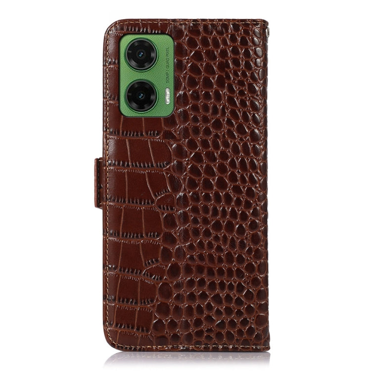 For Motorola Moto G35 Crocodile Top Layer Cowhide Leather Phone Case(Brown) - Motorola Cases by PMC TechLife | Online Shopping South Africa | PMC TechLife | Buy Now Pay Later Mobicred