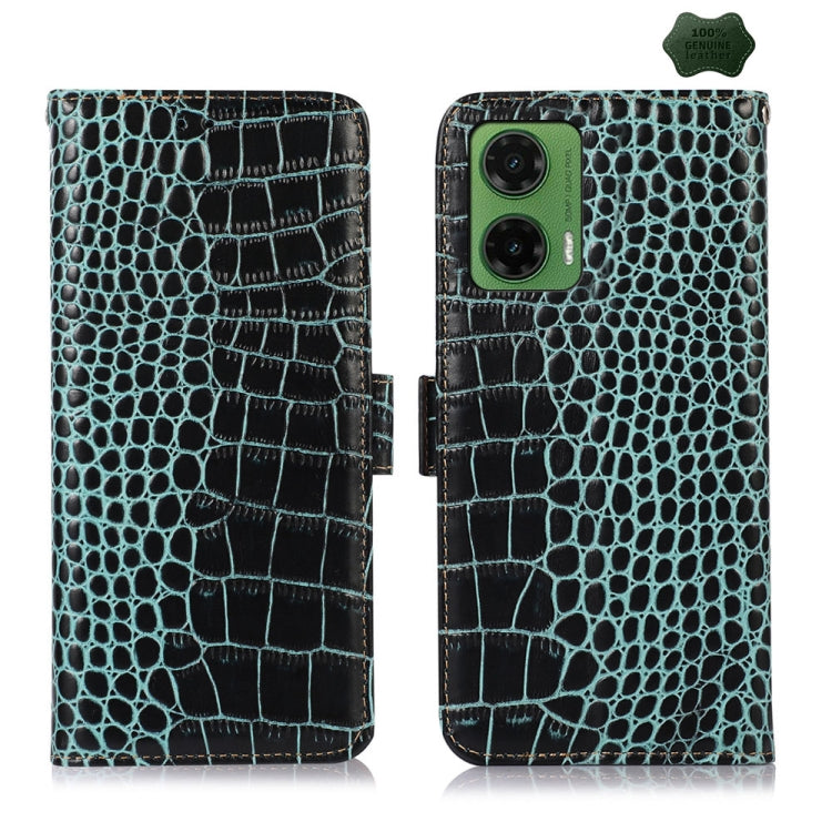 For Motorola Moto G35 Crocodile Top Layer Cowhide Leather Phone Case(Green) - Motorola Cases by PMC TechLife | Online Shopping South Africa | PMC TechLife | Buy Now Pay Later Mobicred