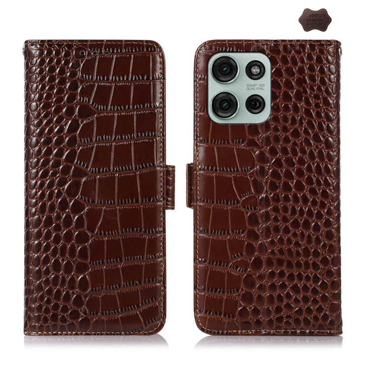 For Motorola Moto G75 5G Crocodile Top Layer Cowhide Leather Phone Case(Brown) - Motorola Cases by PMC TechLife | Online Shopping South Africa | PMC TechLife | Buy Now Pay Later Mobicred