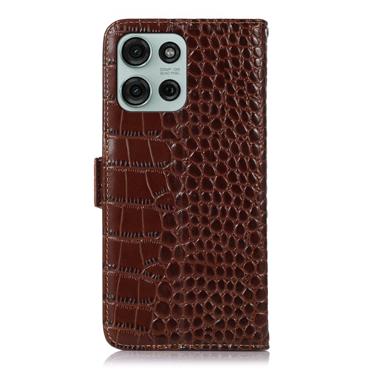 For Motorola Moto G75 5G Crocodile Top Layer Cowhide Leather Phone Case(Brown) - Motorola Cases by PMC TechLife | Online Shopping South Africa | PMC TechLife | Buy Now Pay Later Mobicred