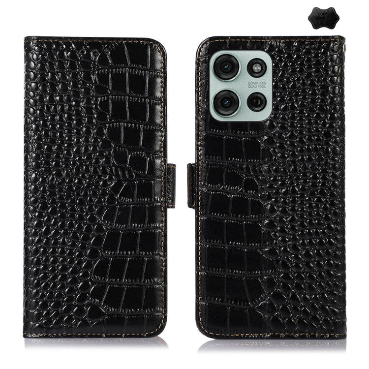 For Motorola Moto G75 5G Crocodile Top Layer Cowhide Leather Phone Case(Black) - free shipping - PMC TechLife - Order now!
